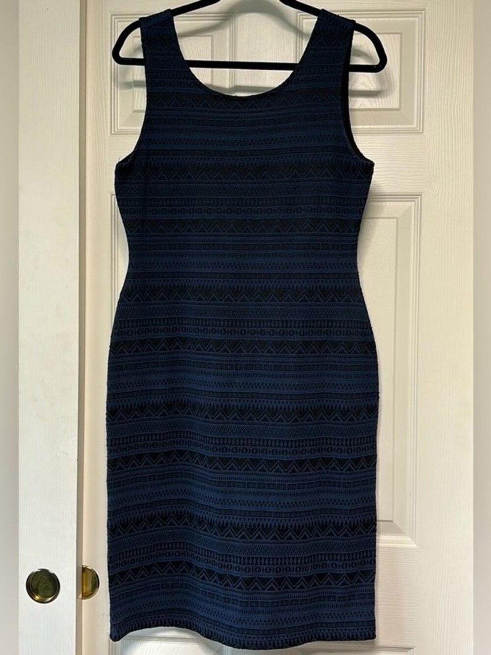Blue and Black Midi Bodycon Dress, Size L